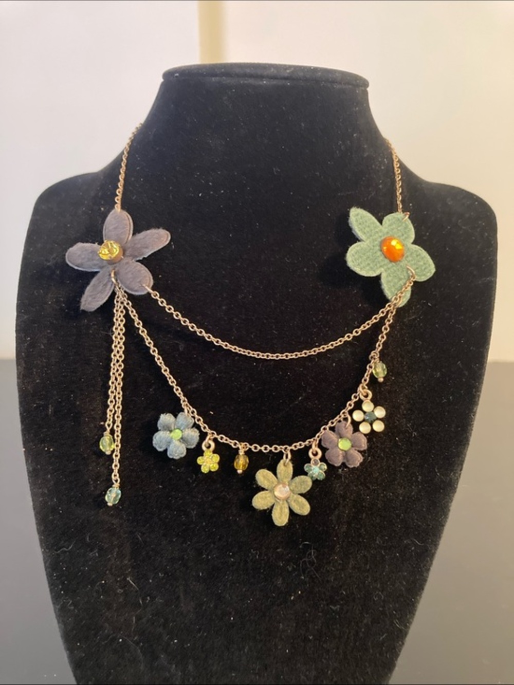 Pilgrim Green and Purple Floral Layered Necklace